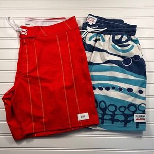 NWOT Willbo Board Shorts/Elastic Swim Trunks Mens L (Pair) Red Blue Performance